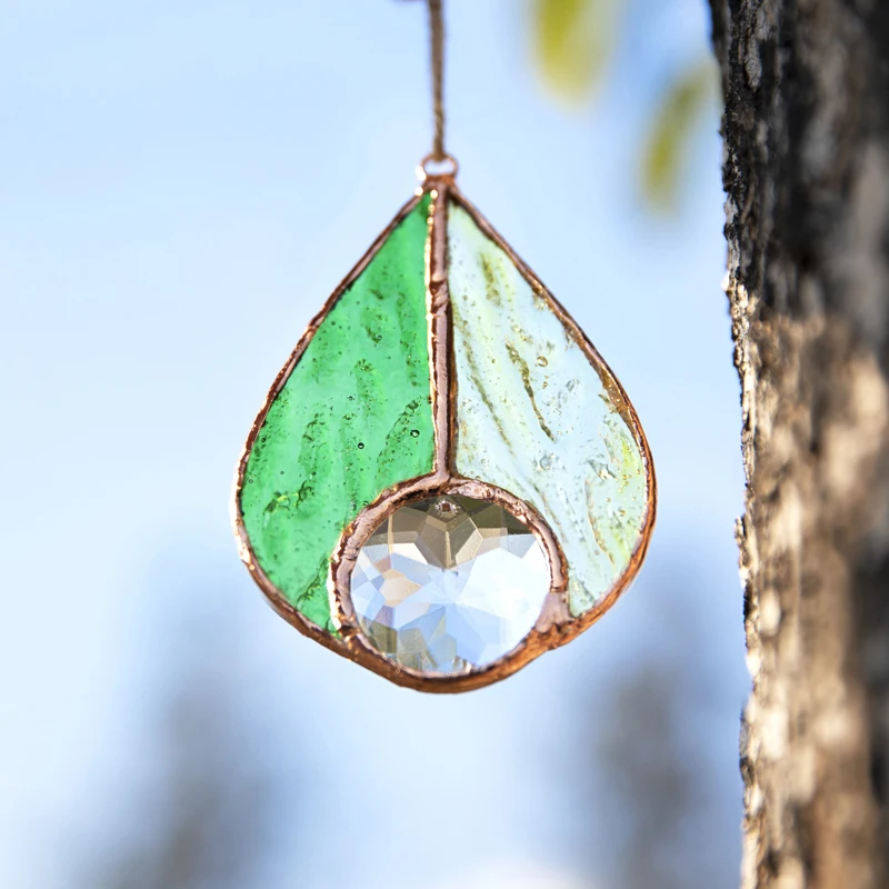 

H&D Tear Drop Shaped Stained Glass Suncatcher Rainbow Maker Window Hanging Ornament Pendant Decoration For Home Garden Car Charm