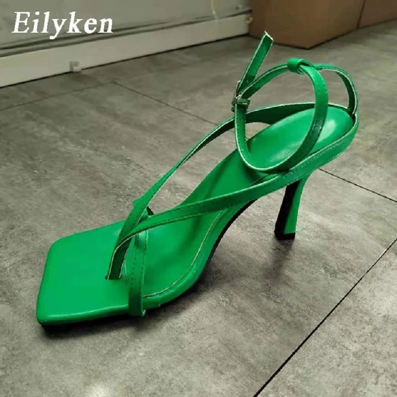 Eilyken New Fashion Narrow Band Gladiator Women Sandals Thin High Heels Shoes Elegant Square Toe Ankle Buckle Strap Party Pumps