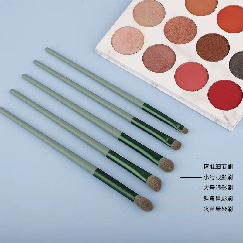 Green Colour 5 Pcs Eye Makeup Brushes Set-eyeshadow eyebrow eyeliner synthetic brushes soft make up brushes and portable bag