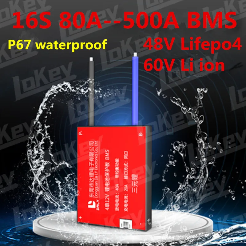 BMS 16S 48V 60V 100A 200A 300A 400A 500A  Lithium li-ion lipo lifepo4 P67 waterproof BMS with equalizing current