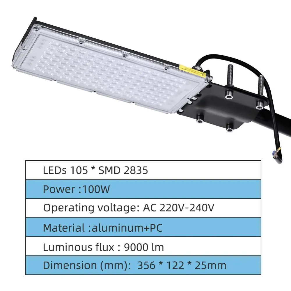 100W Ultra thin LED Street Light SMD2835 Outdoor Lighting 110-220V Module Street Lamp Belt with Assembled Bracket 9000LM Lights