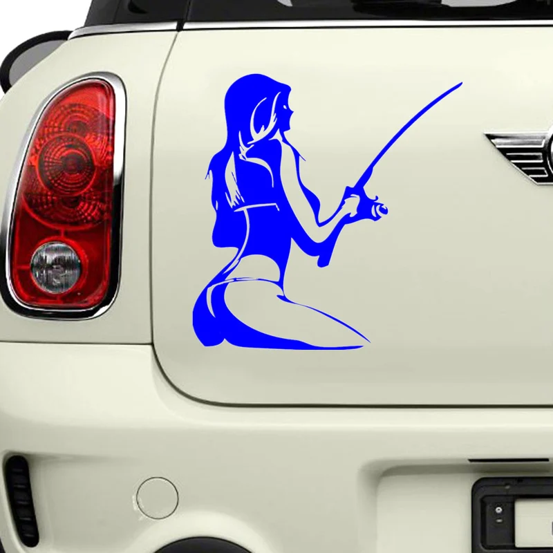 30248# 15x15.3 cm girl fishing car sticker vinyl car decal waterproof stickers on car truck bumper rear window no background