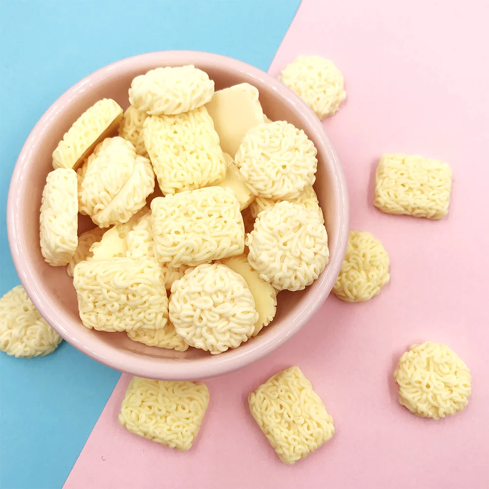 20Pcs Kawaii Fake Food Resin Cabochon Flat back Round Square Mini Simulation Instant Noodles DIY Phone Scrapbooking Accessories