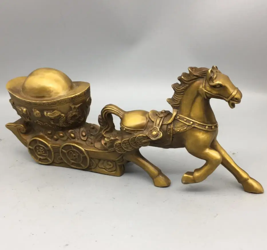 

China brass horse pull Ingots wealth crafts statue