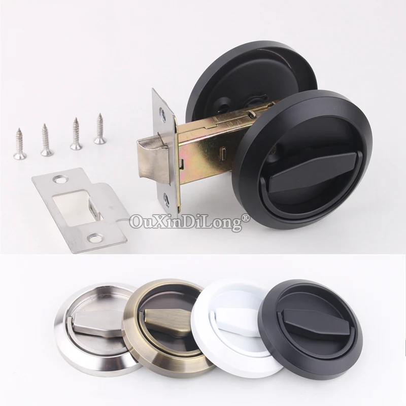 Brand New Stainless Steel Recessed Cup Handle Privacy Door Locks Fire Proof Disk Flush Pull Locks Brushed Steel/Black/Bronze