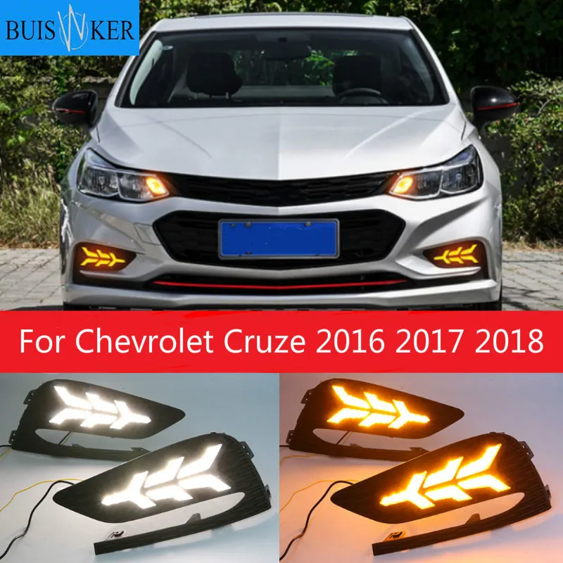 

2PCS LED Daytime Running Light For Chevrolet Cruze 2016 2017 2018 Dynamic Yellow Turn Signal Relay Waterproof Car 12V DRL Lamp