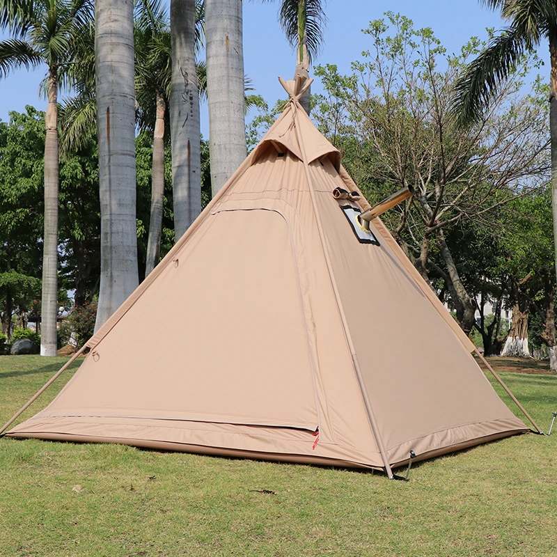 Outdoor Camping Square Tower Tent 3-4 People Indian Cotton Tent Thickened Rainproof Pyramid with Chimney Mouth