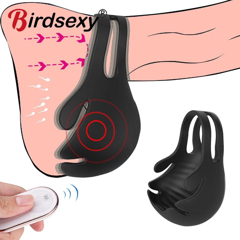 Wireless Remote Control Penis Vibrator for Men Chastity Double Cock Ring Testicle Bondage Vibrators Sex Toys for Men masturbator