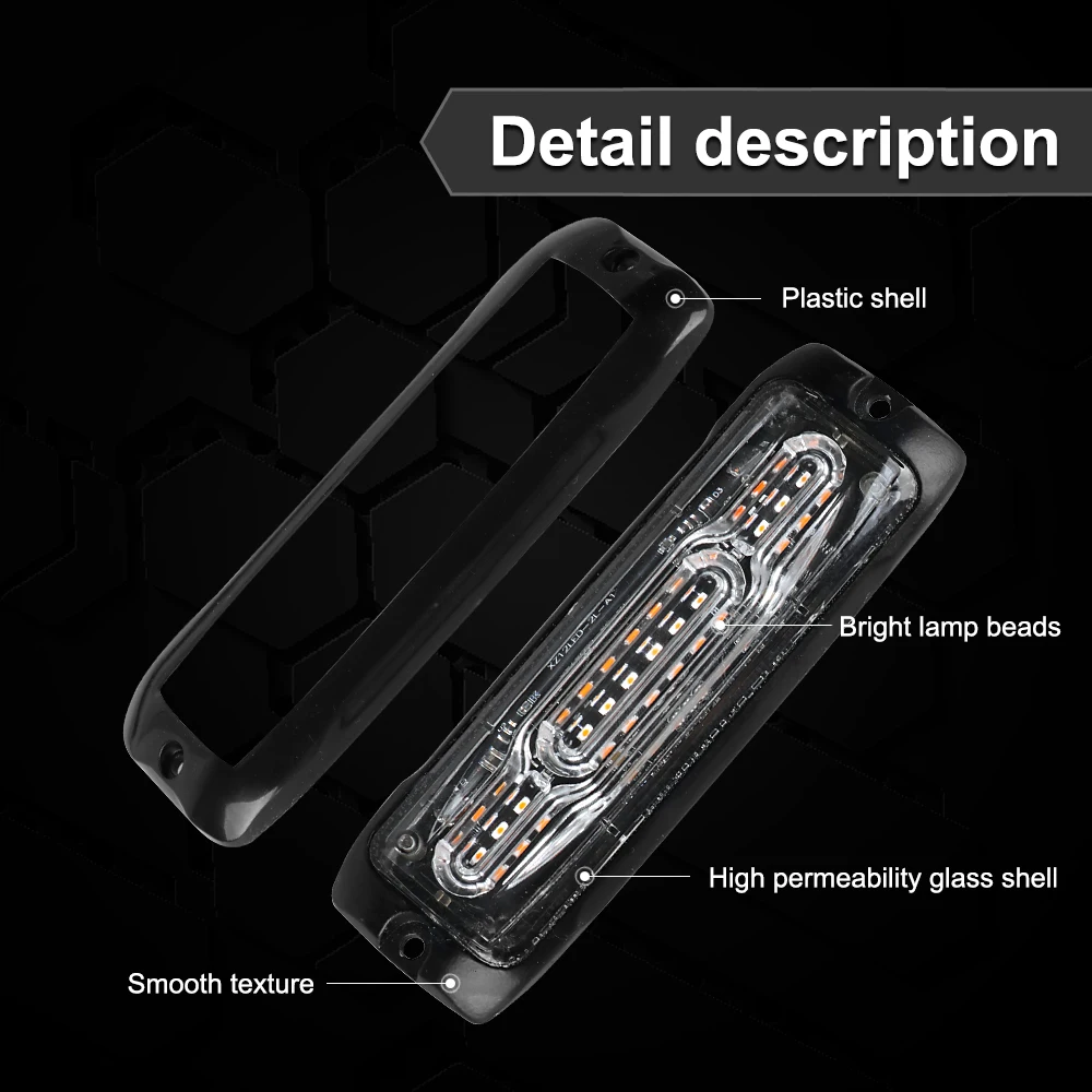 Car Strobe Warning Light 12LED Grill Flashing Truck Trailer Beacon Lamp LED Side Signal Breakdown Emergency Lights