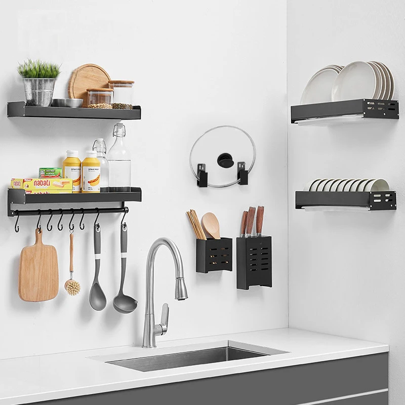 CANBOUN Kitchen Space Aluminum perforation-free Modern Minimalist wall-mounted Kitchen Utensils Storage Knife Rack Rack