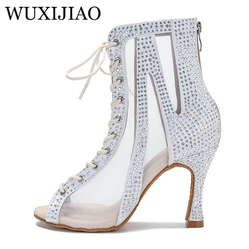 Ontwerp Professionele Dans Laarzen Buikdans Latin Jazz Pole Salsa Schoenen Shiny Hollow Mesh Lace-Up Vrouwelijke Hoge Laarzen