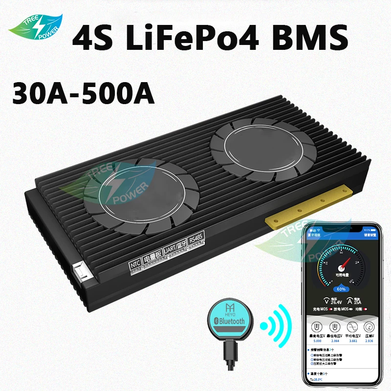 

Smart LiFePO4 4S BMS 12V 30A 60A 150A 200A 250A 300A 400A 500A Bluetooth 485 to USB device UART Lion LiFePO4 LTO Batteries