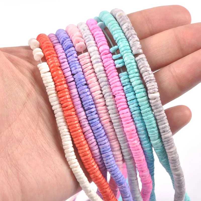 Dye Multicolor Shell Chips Round Flat Beads For Diy Bracelet Necklaces Charms Jewelry Accessories 60cm trs0413