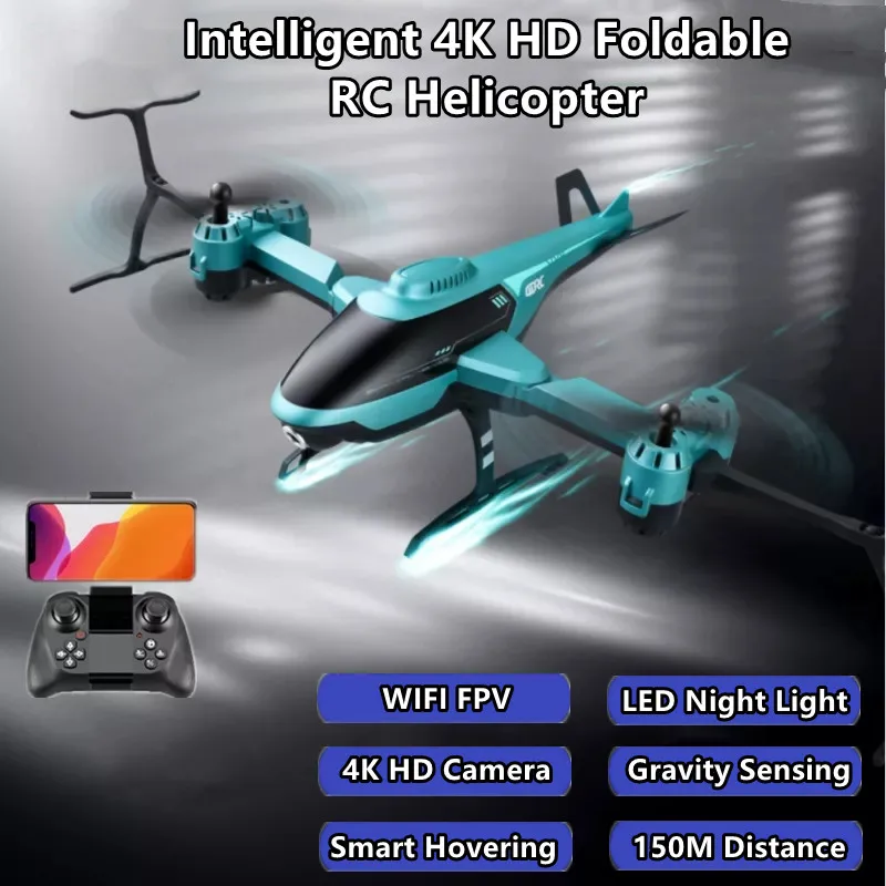 WIFI FPV Foldable 4K HD Camera Remote Control Helicopter 150M Smart Hover Trajectory Flight Gravity Sensor RC Helicopter Model