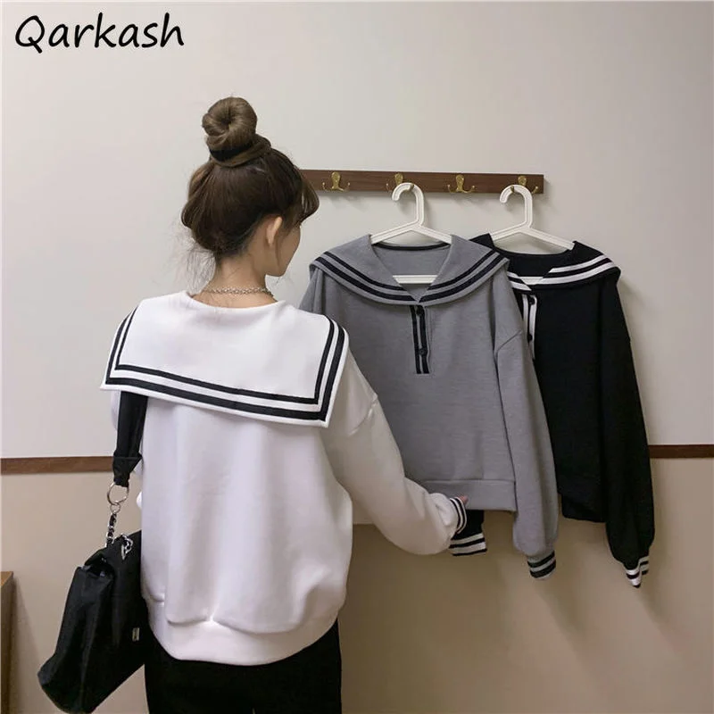 Y2k Sweatshirts Women Sailor Collar Design Popular Preppy Style Lovely School Girls Minimalist Autumn Streetwear Classy Female