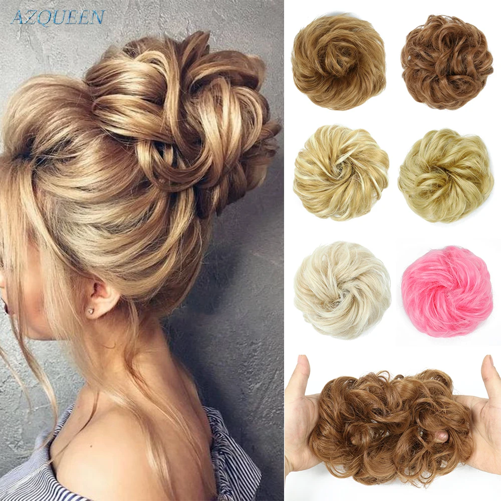 Synthetic Hair Bun Chignon Ladies Ponytail Hair Extension Scrunchie Elastic Wave Curly Hairpieces Scrunchie Wrap