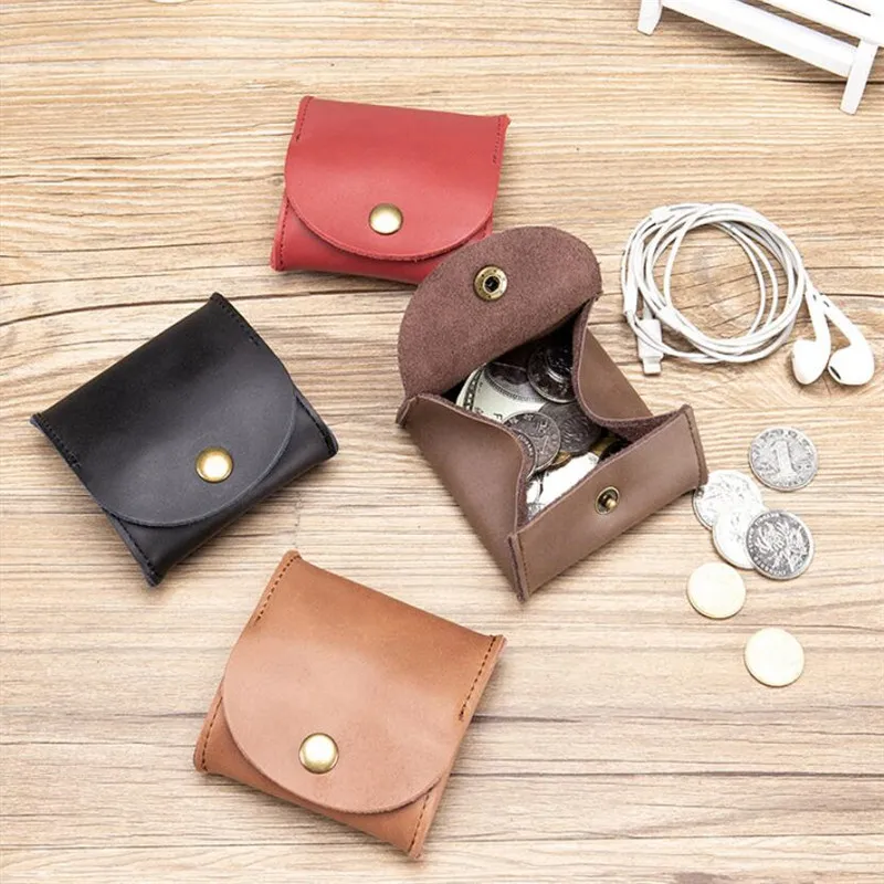 Genuine Leather Women\'s Coin Purse Mini Wallet Earbuds Earphone Key Holder Portable Pouch Clutch Pocket Hasp Money Bags for Girl