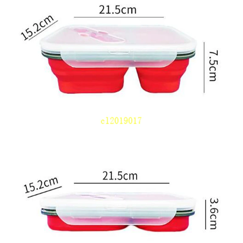 

2 Cells Silicone Collapsible Portable Lunch Box Microwave Oven Bowl Folding Food Storage Lunch Container Lunchbox