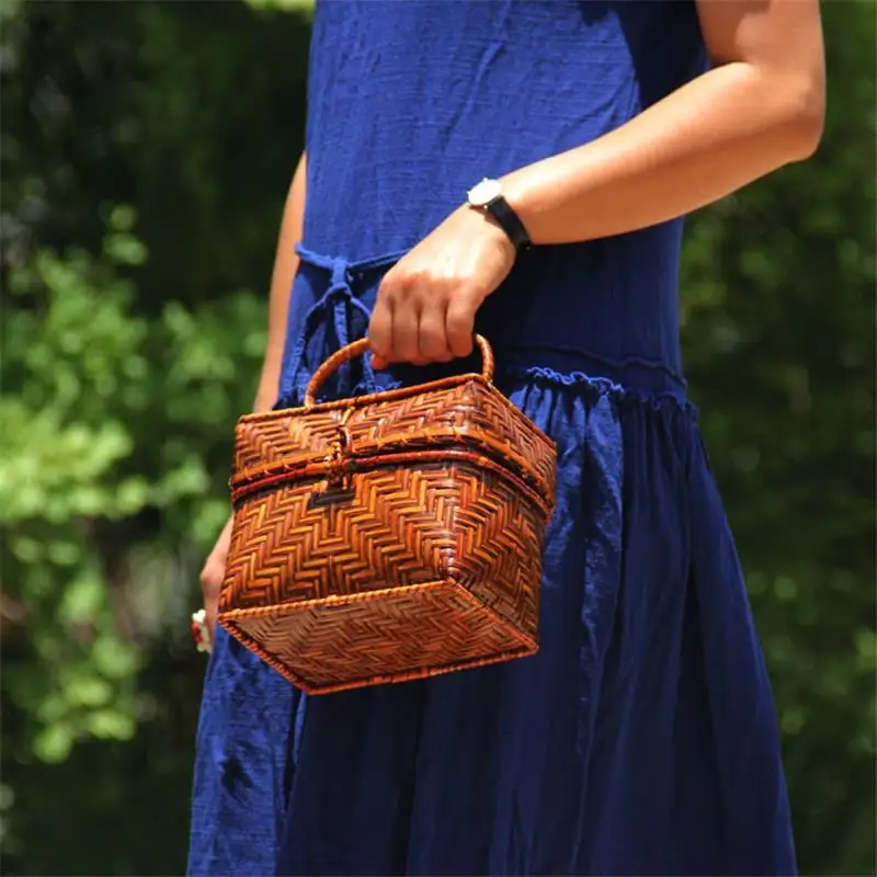 17x14CM New Retro Handmade Bamboo Woven Bag Mini Bamboo Bag Literary Youth Tea Ceremony Storage Knitting Handbag  a6108