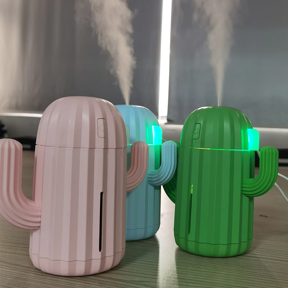 Air Humidifier Home Office Mini Air Diffuser Cactus Design USB Powered 340ml LED Humidifier USB Version