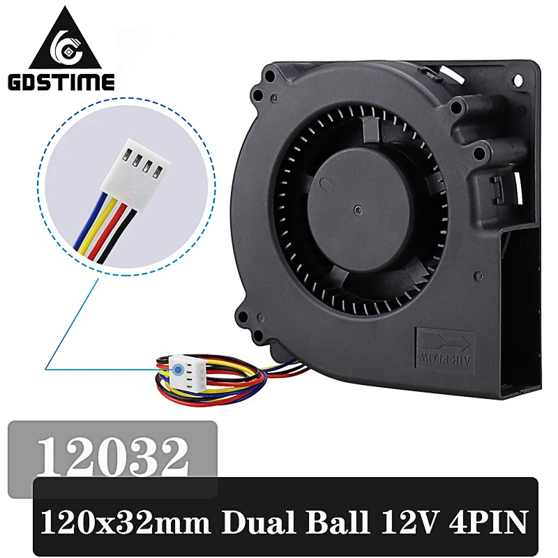 Gdstime 12032 12cm DC 12V 4Pin FG PWM Function Dual  Ball Bearing 120mm 120x120x32mm  Centrifugal Turbine Cooling Blower Fan