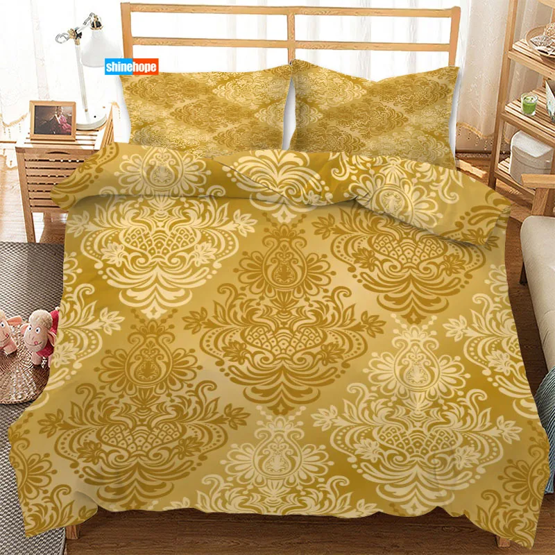 Vintage Pattern 3PCS Duvet Cover Satin Bedding Set Twin Size 180X220CM Bedspread Nordic Bed Cover