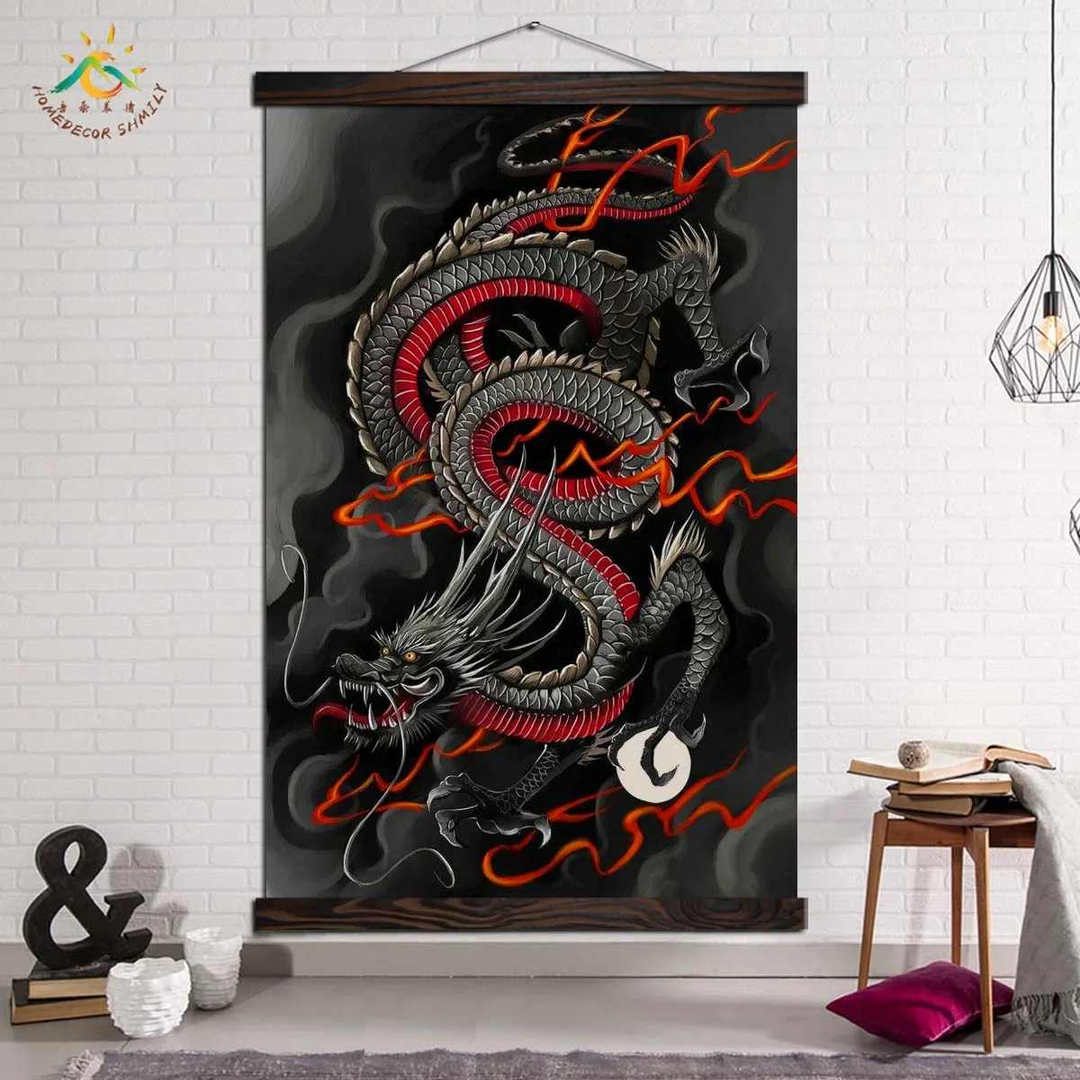 

Posters and Prints Canvas Painting Frame Artwork Wall Art Pictures for Living Room Decoration Black Red Dragon Image