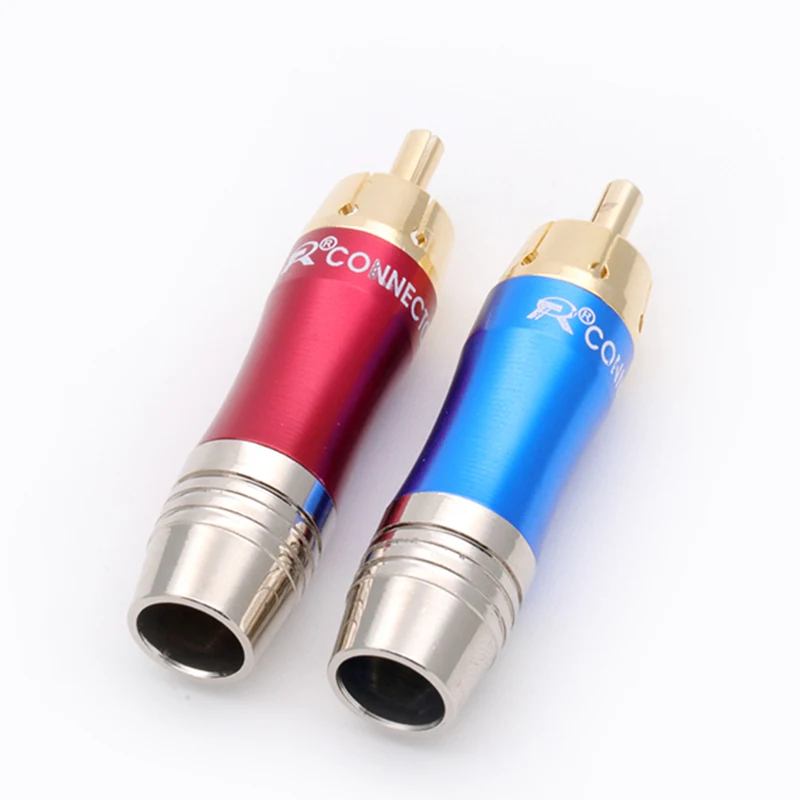 10pcs/lot RCA Connector Gold Plated RCA Male Plug Soldering Wire Connector High Quality Speaker Lotus Plug Jack 5Pairs Red+Blue