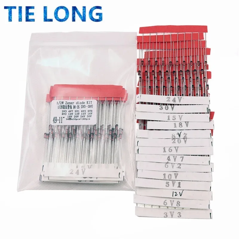 1/2w 0.5W Zener Diode 3.3-30V 14values*10pcs=140pcs Assorted Assortment Set New electronic diy kit