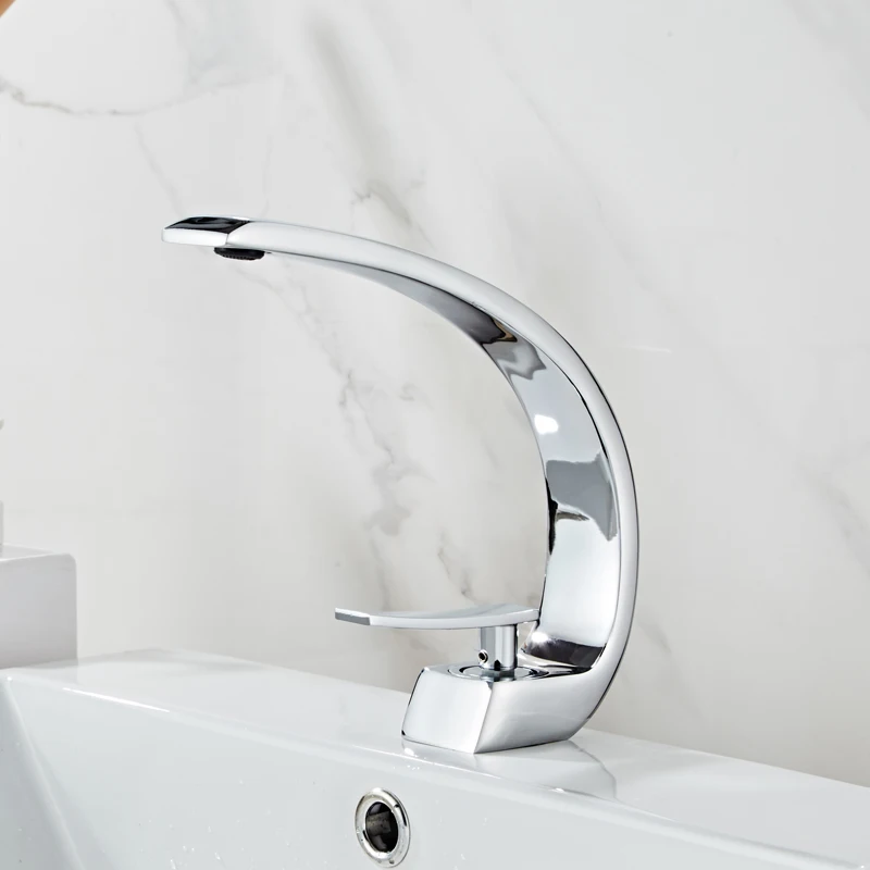 IMPEU Chrome Bathroom Sink Faucet, Unique Design Single Handle Single Hole Lavatory Faucet, Basin Mixer Tap Commercial