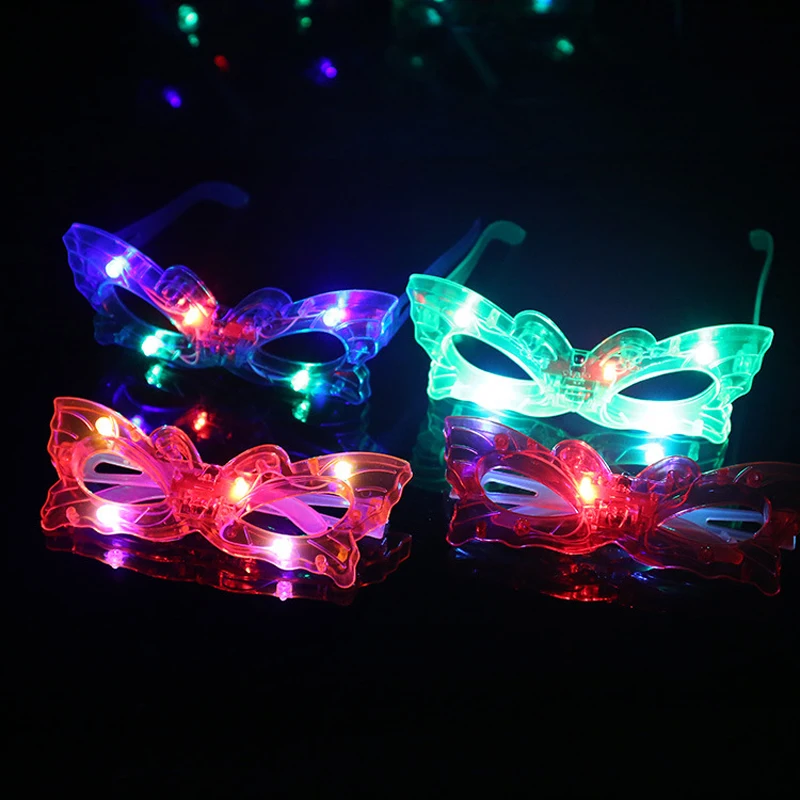 Led Dance 20pcst/lot Hot Sale Light-up Led Glowing Butterfly Glasses Flashing Beauty Mixed Color Rave Partty Sunglasses