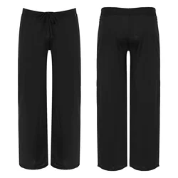 Man Summer Pure Color Drawstring Silky Loose Pants Sleeping Pants Breathable Casual Home Wear Pajamas Lounging Sleep Bottoms