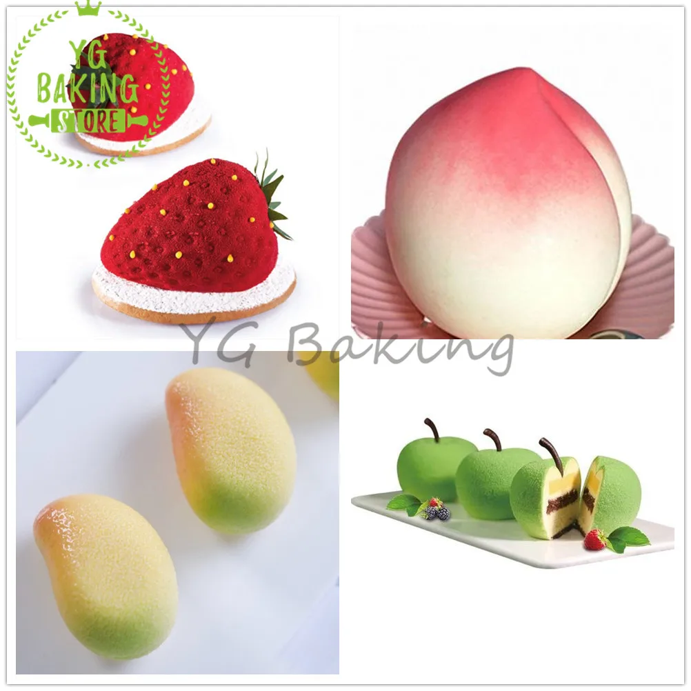 Dorica Fruit Apple/Strawberry/Mango/Banana/Peach Chocolate Mousse Mould Handmade Silicone Cake Decoration Mold Kitchen Cake Tool