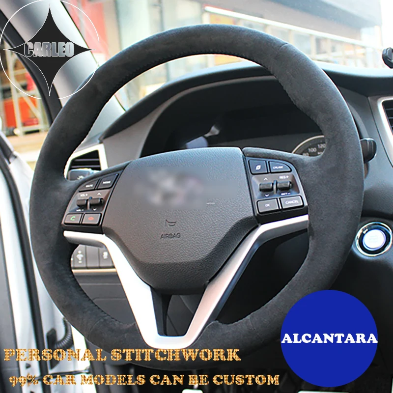 Stitchwork Alcantara Auto Stuurhoes Voor Hyundai Sonata Tucson Santafe Kona I20 Hand Naaien Persoonlijke Borduren Op Wrap