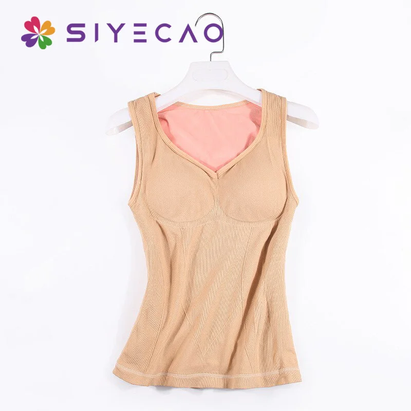 Ropa interior térmica de Invierno para mujer, Tops de cuerpo cálido, chaleco sin mangas delgado sin costuras con cuello en V, relleno extraíble, camisetas sin mangas gruesas de talla grande