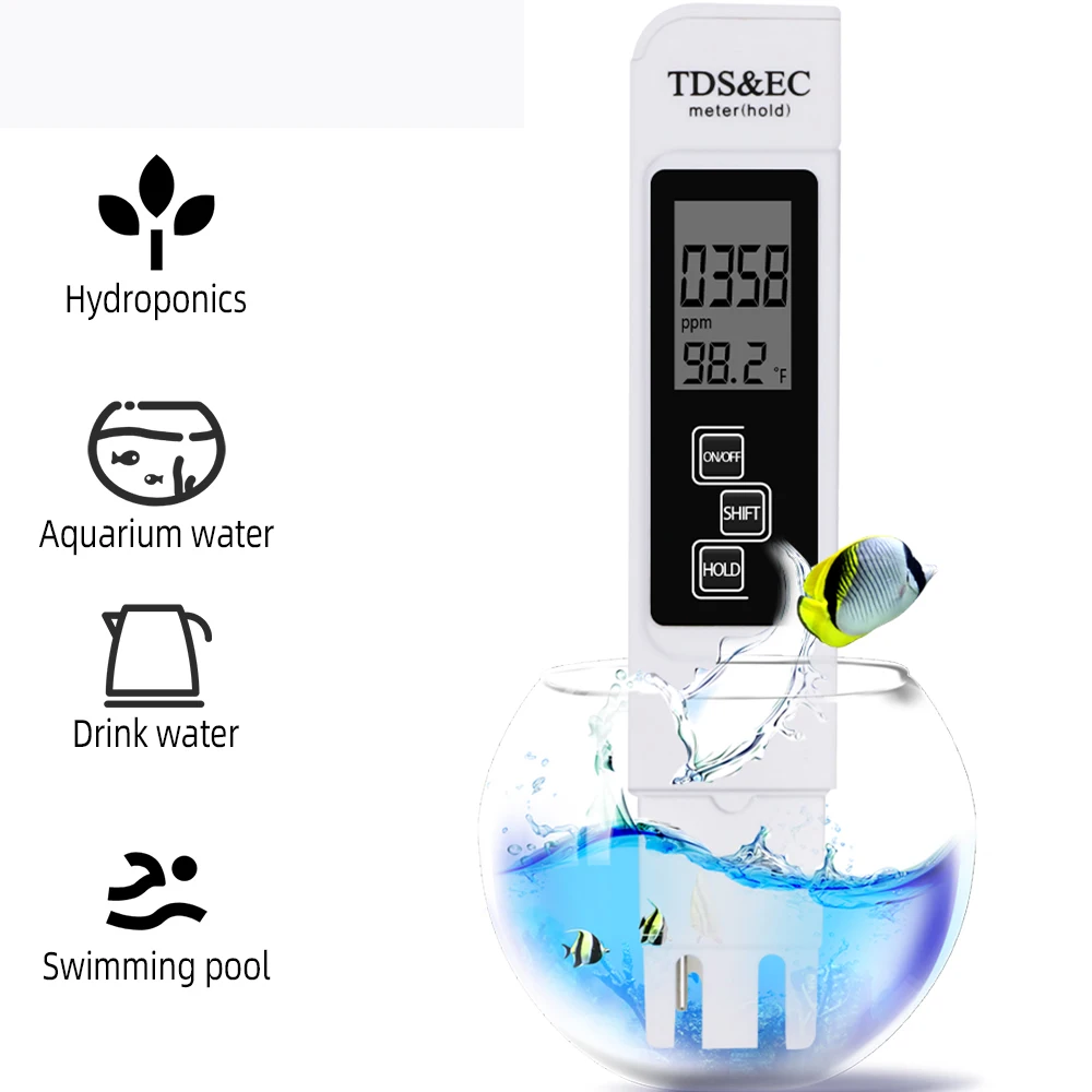 

3 In 1 Digital Water Quality Tester EC TDS Meter Range 0-9990 Multifunctional Water Purity Temperature Meter for Drinking Pools