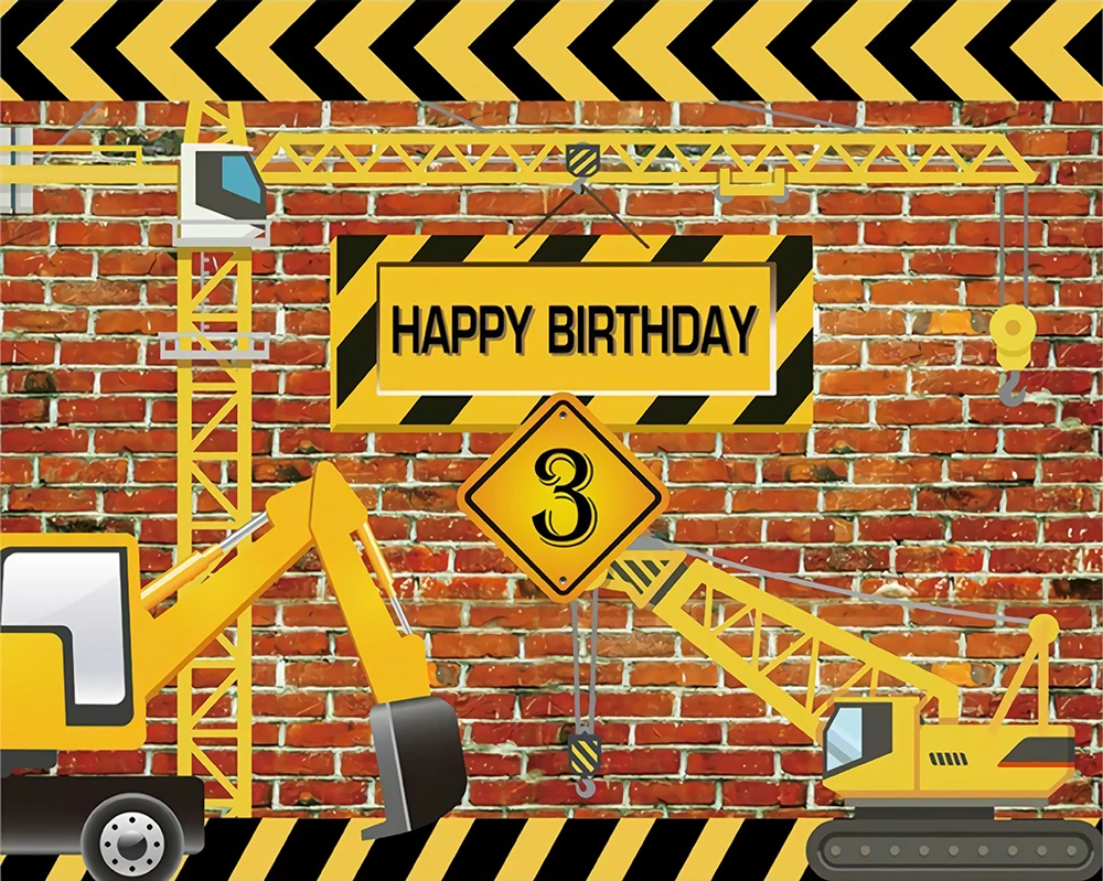 Tema de construção festa de aniversário foto pano de fundo escavadeira caminhão basculante fundo de aniversário bolo mesa menino decoração de aniversário banner