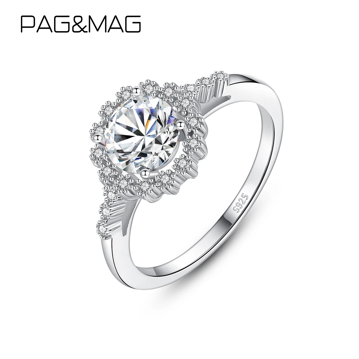 

PAG&MAG 1 Carat VVS1 Moissanite Diamond Rings For Women 925 Sterling Silver Engagement Rings Statement Wedding Band Fine Jewelry