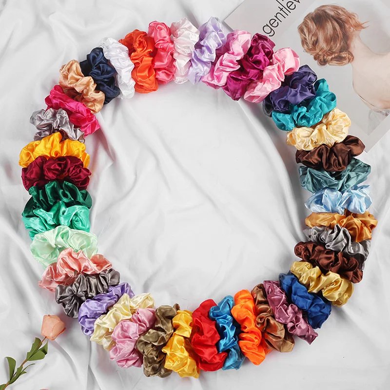 10Pcs/Lot Satin Elastic Hair Bands Colorful Silk Scrunchies Cute Rings Ropes Ties Fashion Ponytail Holder Women Hair Accessories