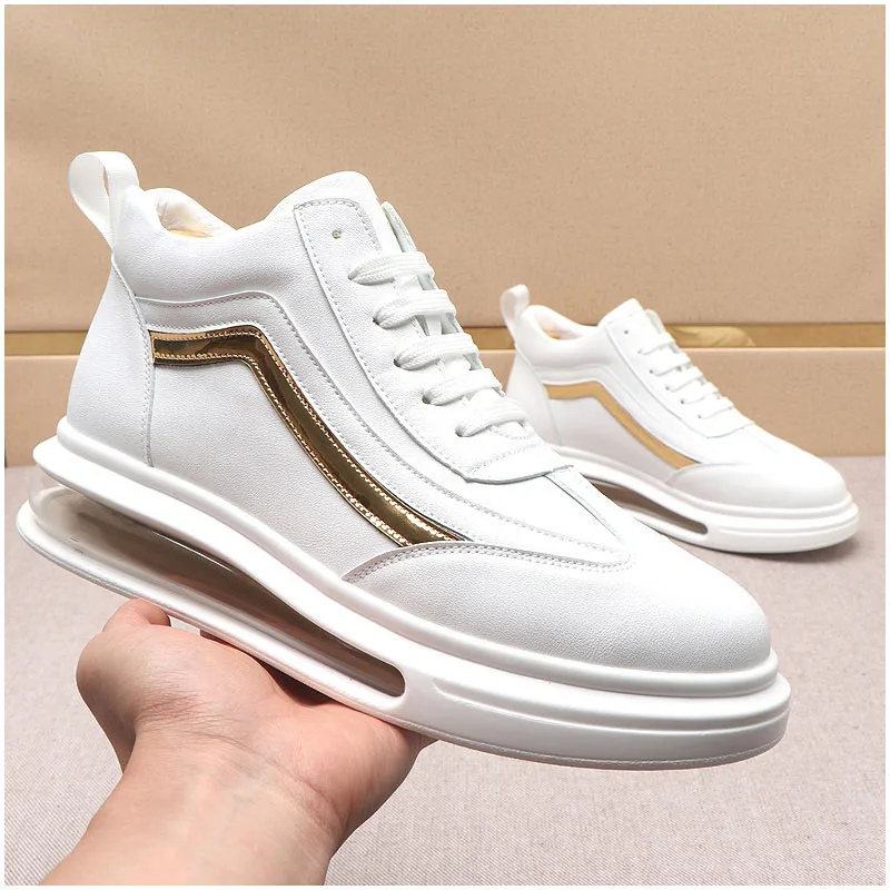 

men's fashion platform boots trend white shoes lace-up air cushion sneakers youth street style genuine leather boot ankle botas