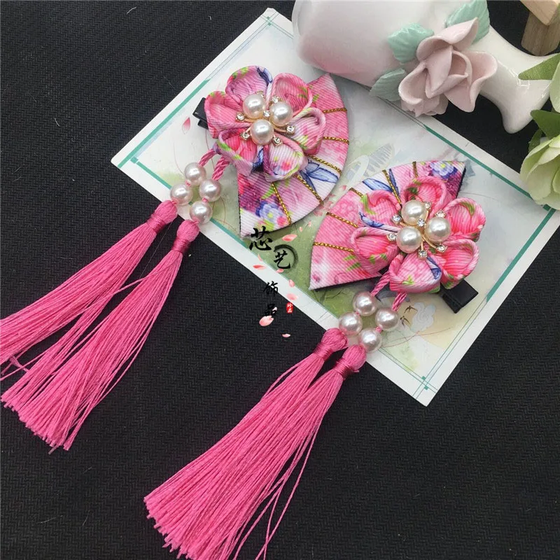 Maru-Tsumami Kanzashi Flower Beading Fan Sakura Hair clip Traditional Japanese Style Kimono Accessory Geisha Handmade HW053