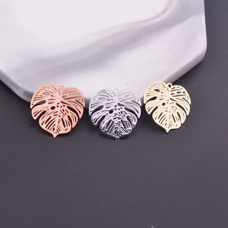 12pcs 18mm Light gold Color Monstera Leaf Charms Silver plated  Thin Charm Earring Brass Pendant Jewelry DIY Earring