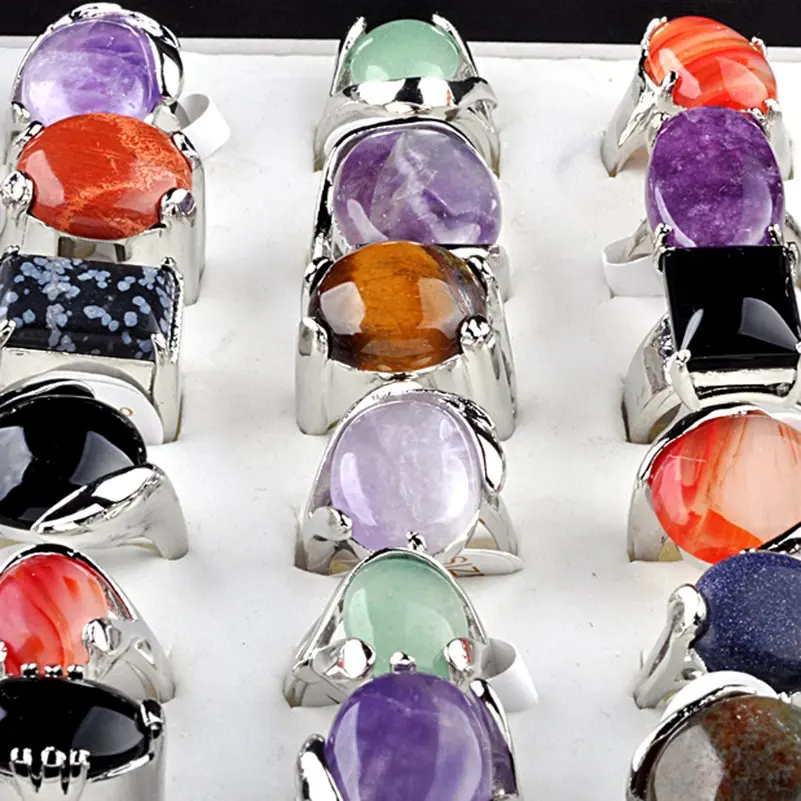 Imixlot 10PCS Colored Natural Small Stone Rings Mix Style Fashion Women Rings Party Wedding Jewelry Wholesale Lot Ring