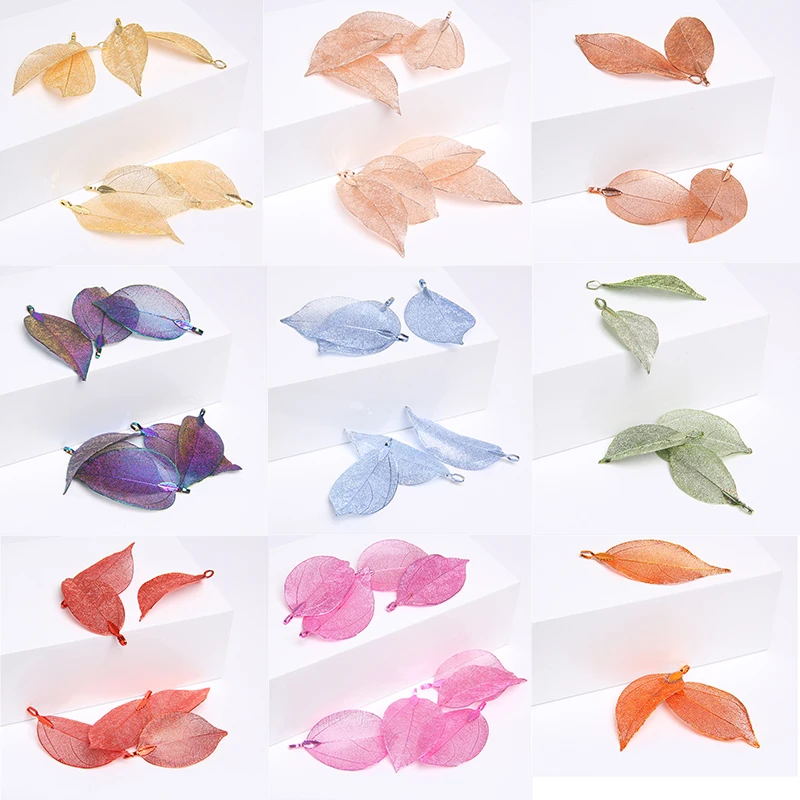 5 Pieces Rose Leaf Necklace Pendant 40-60 mm Natural Eletroplant Howllow Leaves CharmFor DIY Making Women  Jewelry Accessory