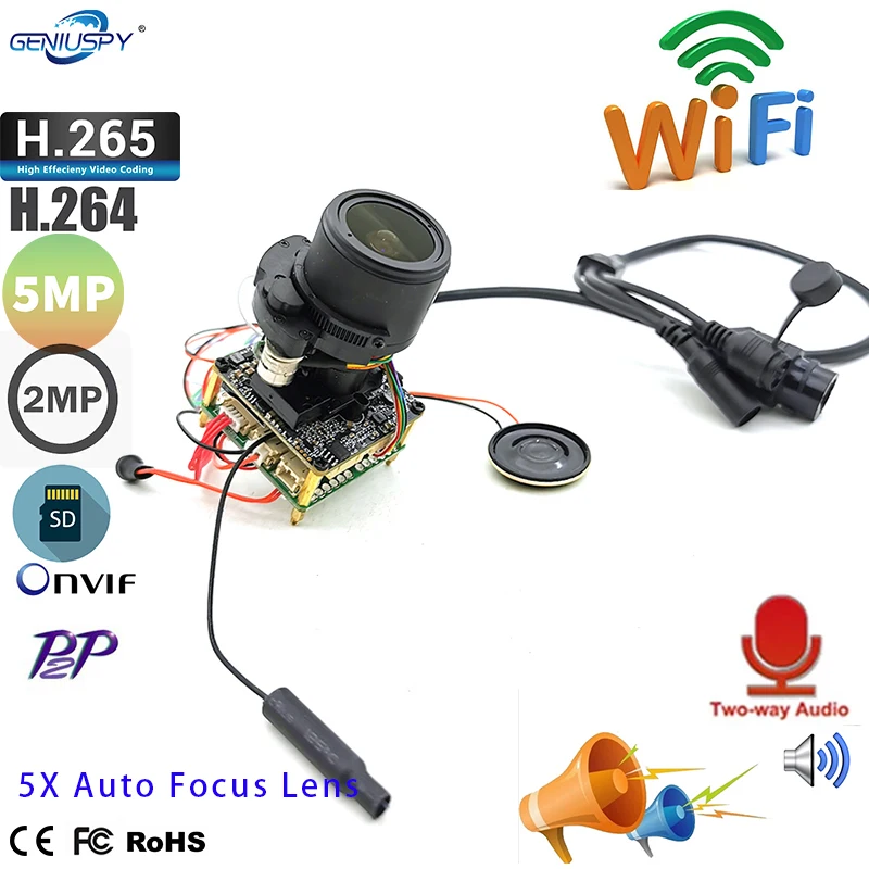 

5MP 2MP 5X Motorzied ZOOM Wireless Mini PTZ Camera Module Human Detection Alarm Starlgiht Two Way Audio RS485 H.265/H.264