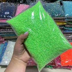 JUNAO Wholesale 2mm 3mm 4mm 5mm 6mm Neon Green AB Resin Rhinestone Flat Back Crystals Non Hot Fix Strass Crystal for Nail Stones