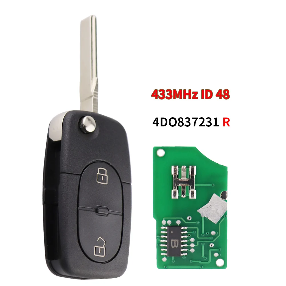 YIQIXIN 4DO837231R Flip 2 Buttons Key ID48 Chip For Audi A3 A4 A6 A8 TT Allroad Quattro Folding Smart Control 433Mhz Car Remote\