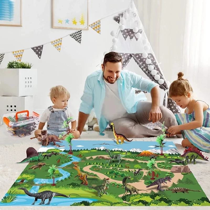 9Pcs Dinosaur Toys Set Playset Activity Play Mat Carpet Educational Realistic Dinosaur Mat for Children Kids Boys Girls Babies