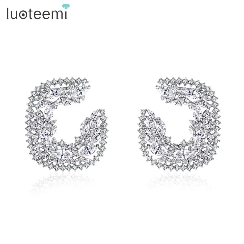 

LUOTEEMI C Shaped Big Stud Earrings for Women Cubic Zirconia Crystal Wedding Engagement Fashion Jewelry Dating Christmas Gifts