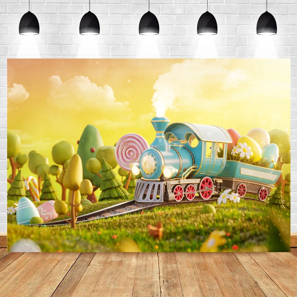 

Easter Backdrop Cartoon Train Eggs Donuts Candy Newborn Baby Birthday Vinyl Photographic Background For Photo Studio Photophone